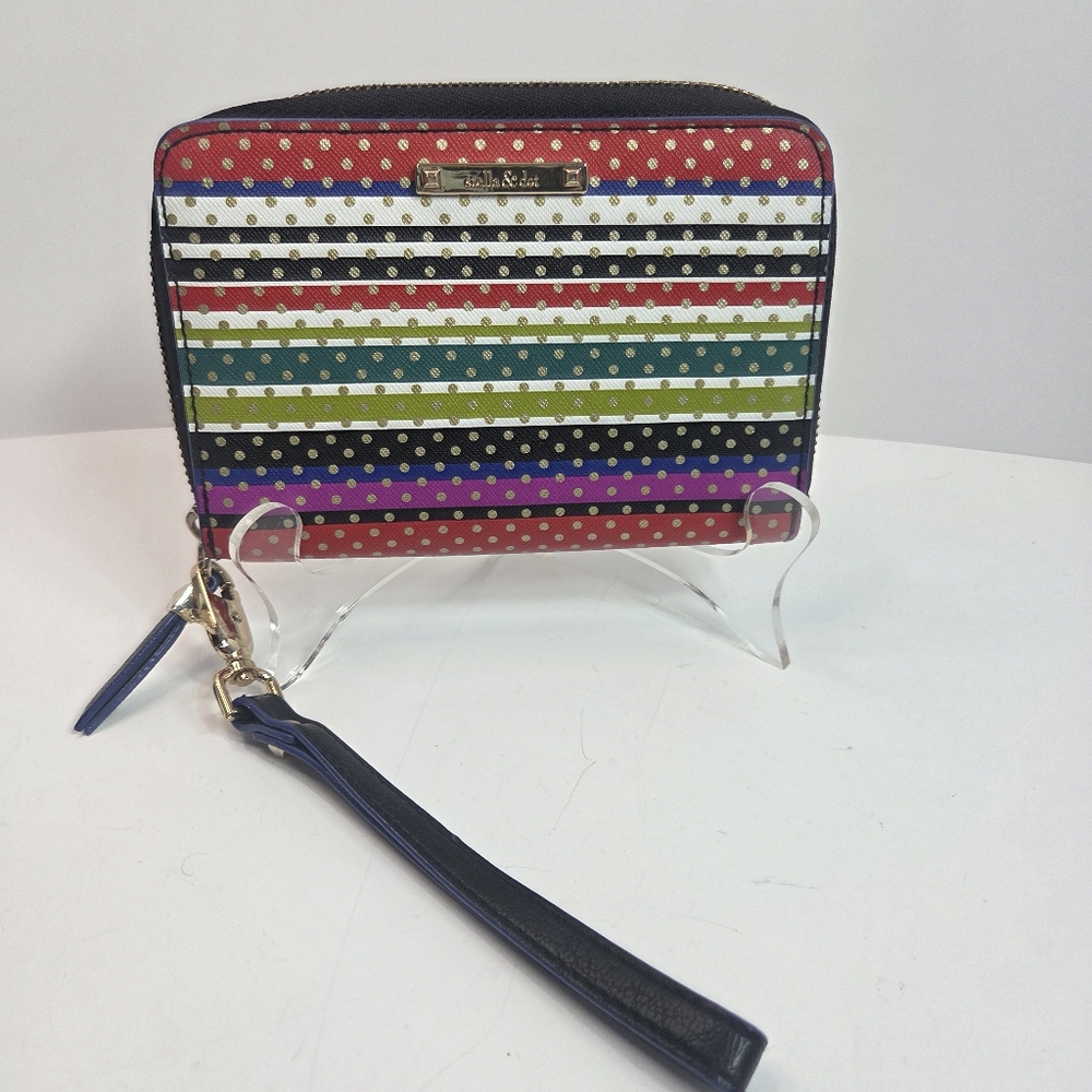 stella & dot striped dotted multicolored zip around wallet phone